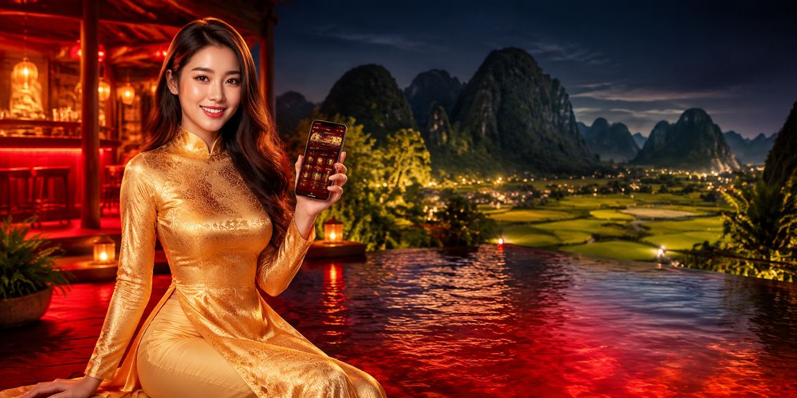 Người phụ nữ mặc áo dài tại Ninh Bình theo dõi giao dịch cá cược thể thao trên điện thoại